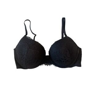 Victoria's Secret Lined Perfect Lined Bra Black With Lace Detail‎  Size 36D